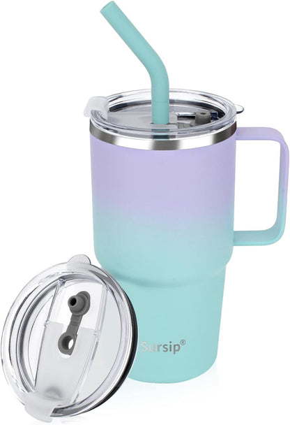 24 oz Insulated Tumbler with Handle Lids and Straw | Stainless Steel Double Wall Vacuum Travel Coffee Mugs for Office & Outdoor Leak proof BPA Free Cups