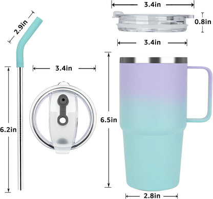 24 oz Insulated Tumbler with Handle Lids and Straw | Stainless Steel Double Wall Vacuum Travel Coffee Mugs for Office & Outdoor Leak proof BPA Free Cups