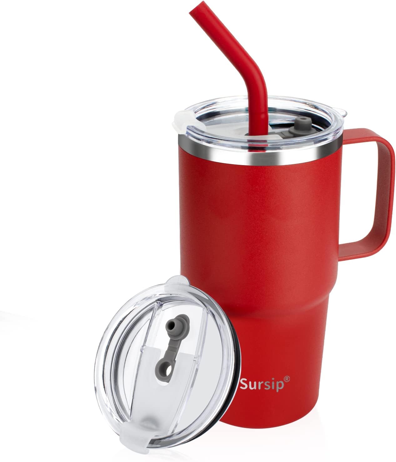 24 oz Insulated Tumbler with Handle Lids and Straw | Stainless Steel Double Wall Vacuum Travel Coffee Mugs for Office & Outdoor Leak proof BPA Free Cups