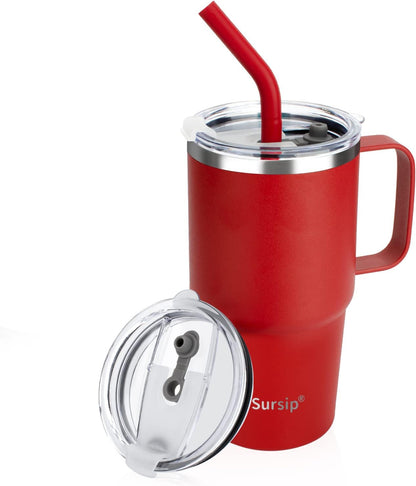 24 oz Insulated Tumbler with Handle Lids and Straw | Stainless Steel Double Wall Vacuum Travel Coffee Mugs for Office & Outdoor Leak proof BPA Free Cups