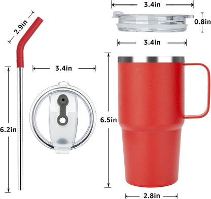 24 oz Insulated Tumbler with Handle Lids and Straw | Stainless Steel Double Wall Vacuum Travel Coffee Mugs for Office & Outdoor Leak proof BPA Free Cups