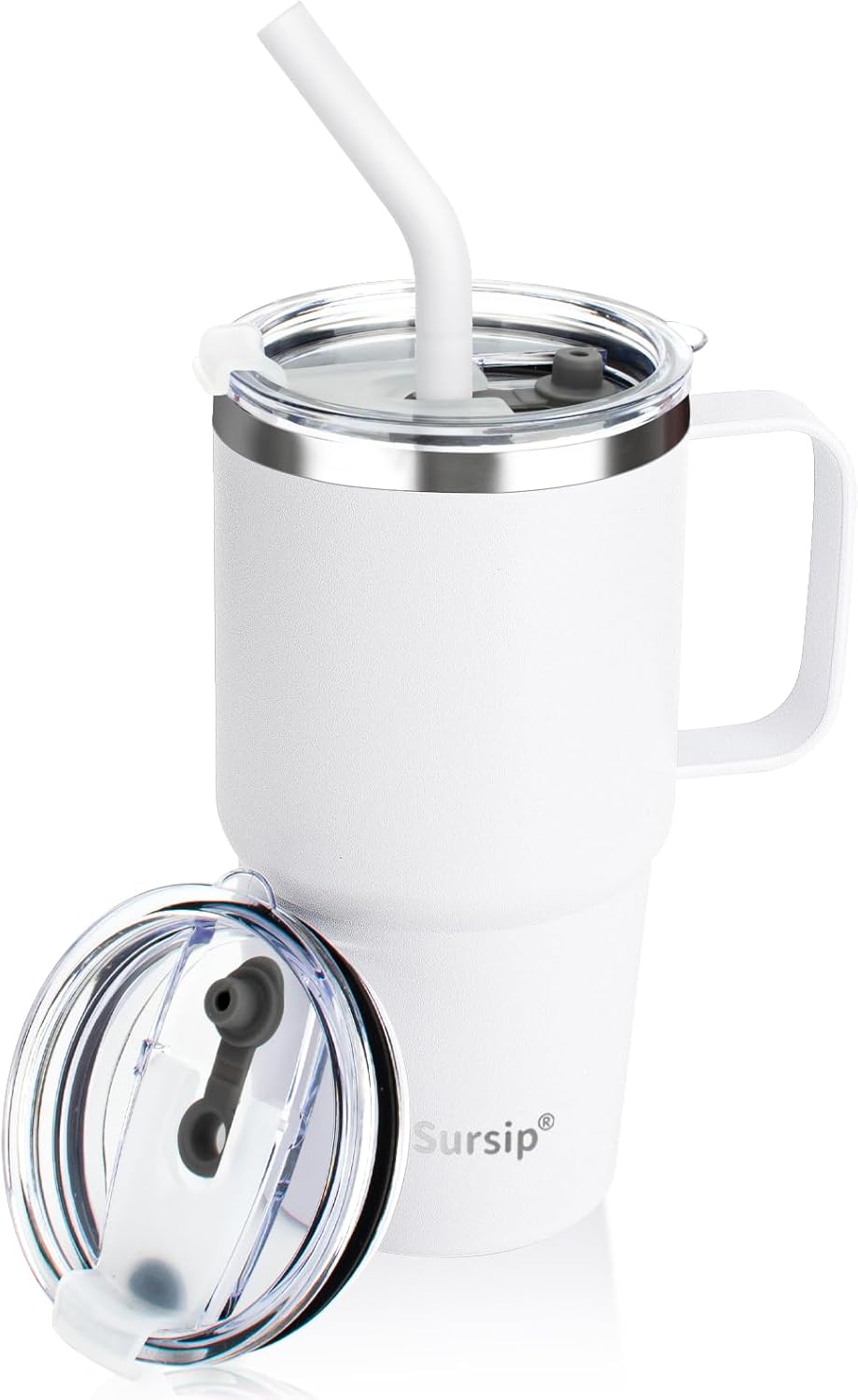 24 oz Insulated Tumbler with Handle Lids and Straw | Stainless Steel Double Wall Vacuum Travel Coffee Mugs for Office & Outdoor Leak proof BPA Free Cups