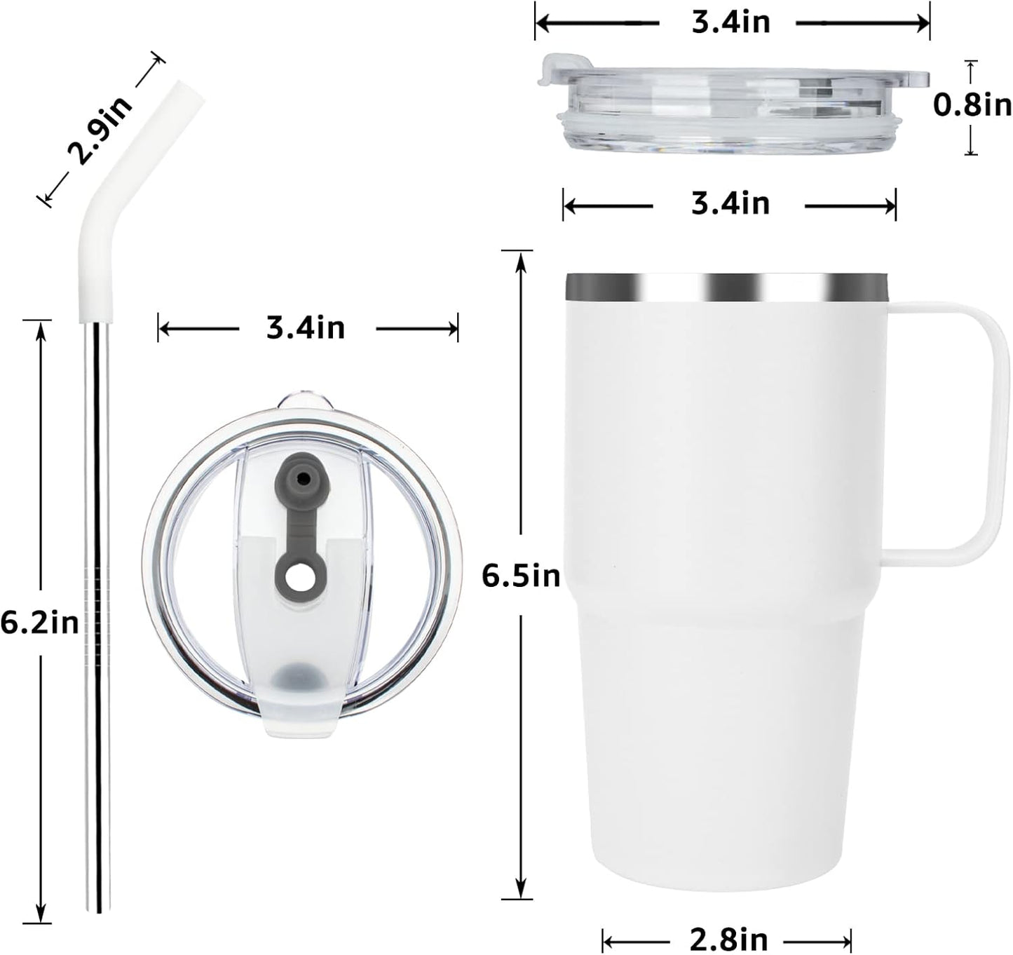 24 oz Insulated Tumbler with Handle Lids and Straw | Stainless Steel Double Wall Vacuum Travel Coffee Mugs for Office & Outdoor Leak proof BPA Free Cups