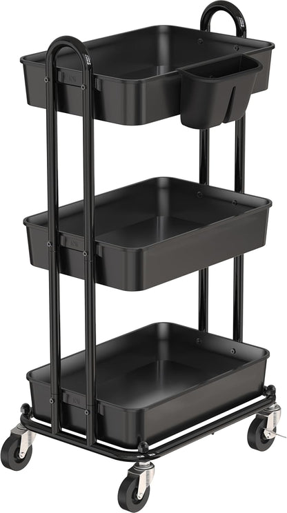 4-Tier Rolling Utility Cart with Hanging Bucket, Turquoise