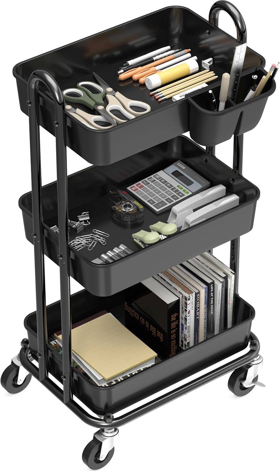 4-Tier Rolling Utility Cart with Hanging Bucket, Turquoise