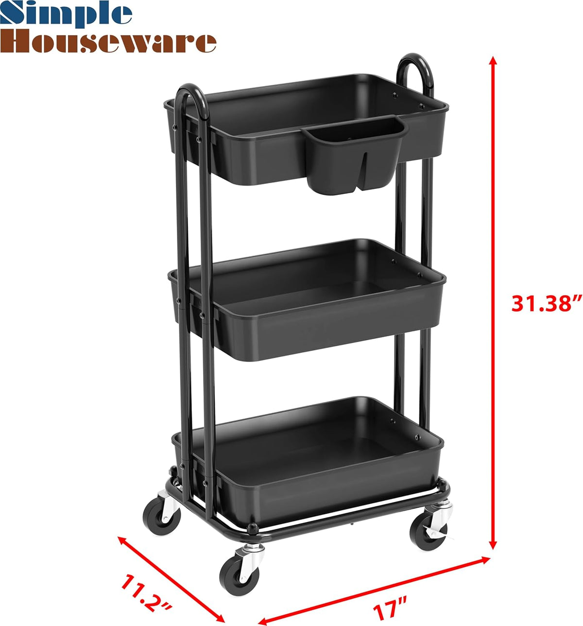 4-Tier Rolling Utility Cart with Hanging Bucket, Turquoise