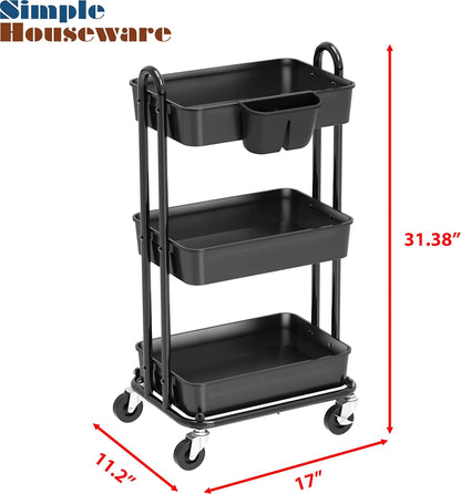 4-Tier Rolling Utility Cart with Hanging Bucket, Turquoise