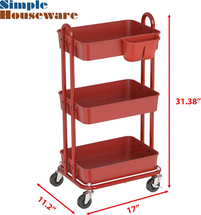 4-Tier Rolling Utility Cart with Hanging Bucket, Turquoise