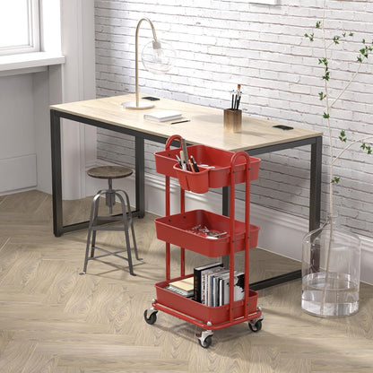 4-Tier Rolling Utility Cart with Hanging Bucket, Turquoise