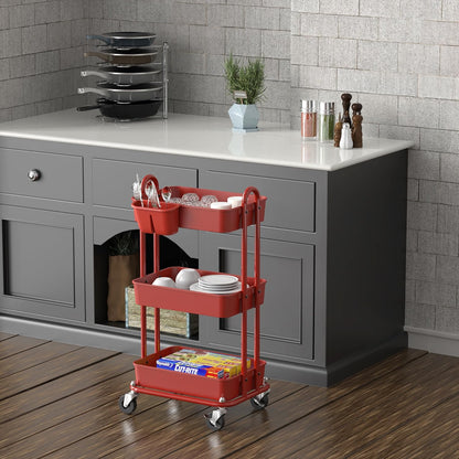 4-Tier Rolling Utility Cart with Hanging Bucket, Turquoise