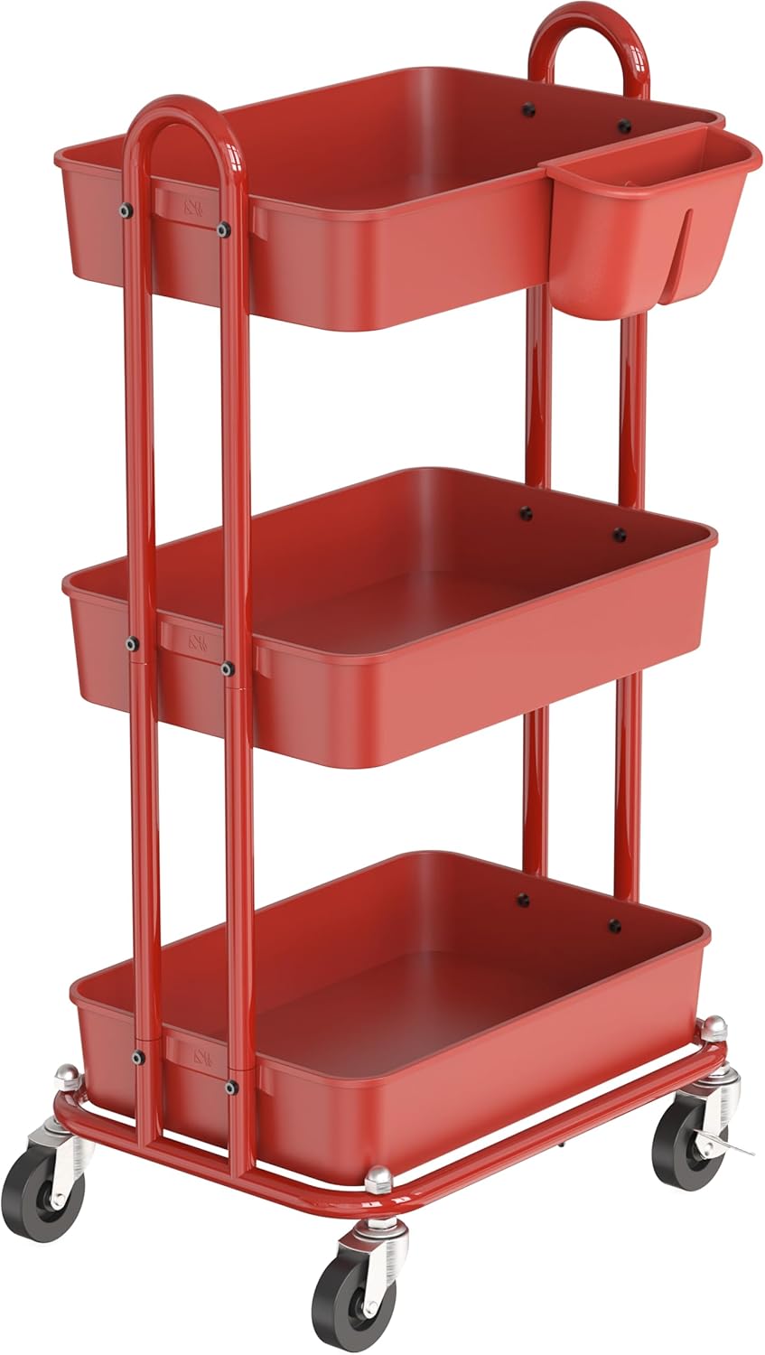 4-Tier Rolling Utility Cart with Hanging Bucket, Turquoise