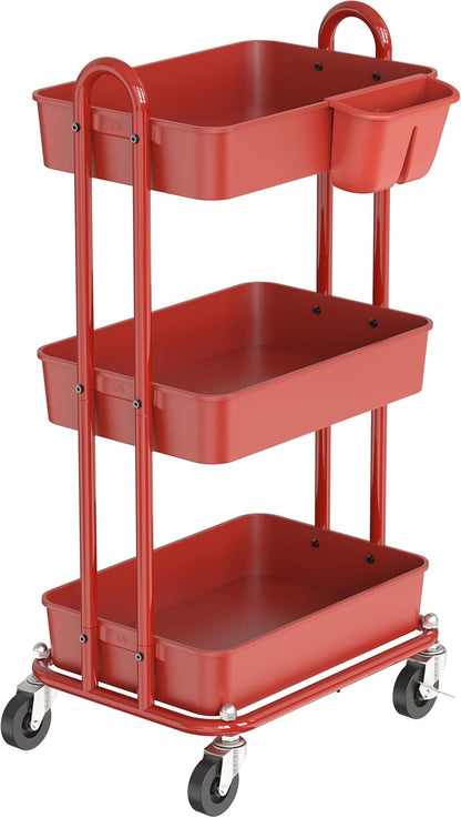 4-Tier Rolling Utility Cart with Hanging Bucket, Turquoise