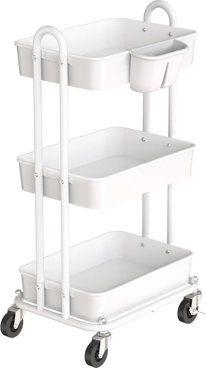 4-Tier Rolling Utility Cart with Hanging Bucket, Turquoise
