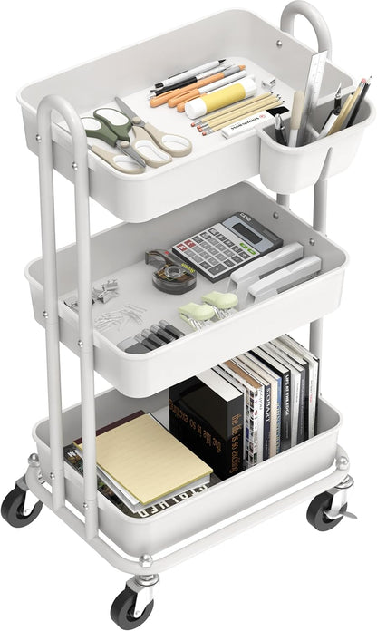 4-Tier Rolling Utility Cart with Hanging Bucket, Turquoise