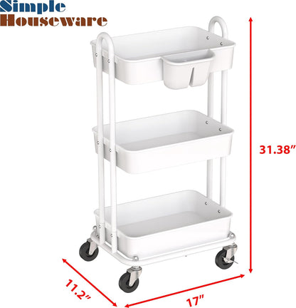 4-Tier Rolling Utility Cart with Hanging Bucket, Turquoise