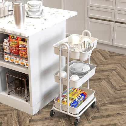 4-Tier Rolling Utility Cart with Hanging Bucket, Turquoise