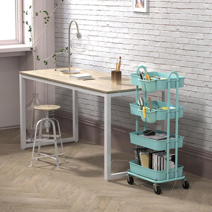 4-Tier Rolling Utility Cart with Hanging Bucket, Turquoise