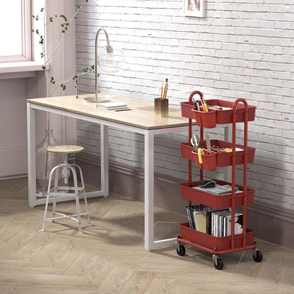 4-Tier Rolling Utility Cart with Hanging Bucket, Turquoise