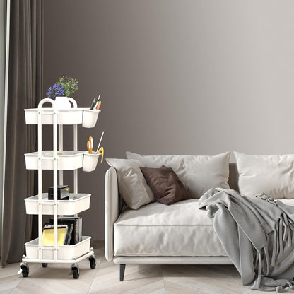4-Tier Rolling Utility Cart with Hanging Bucket, Turquoise