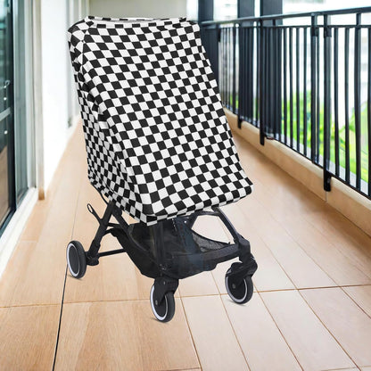 Breathable Stroller Sunshade Canopy for All-Weather Protection with Classic Black and White Grid Print, Polyester Material and Elastic Fibers and Wind Shade Cover on Diverse