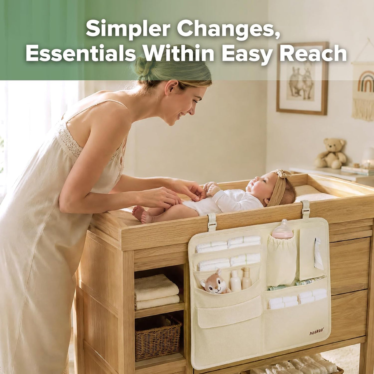 NestSide Hanging Diaper Organizer for Changing Table & Crib, Cream