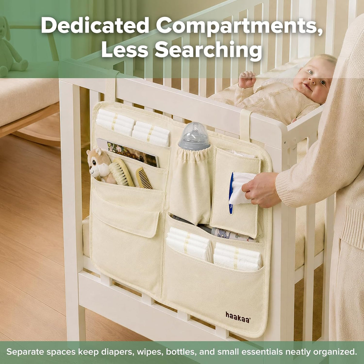 NestSide Hanging Diaper Organizer for Changing Table & Crib, Cream
