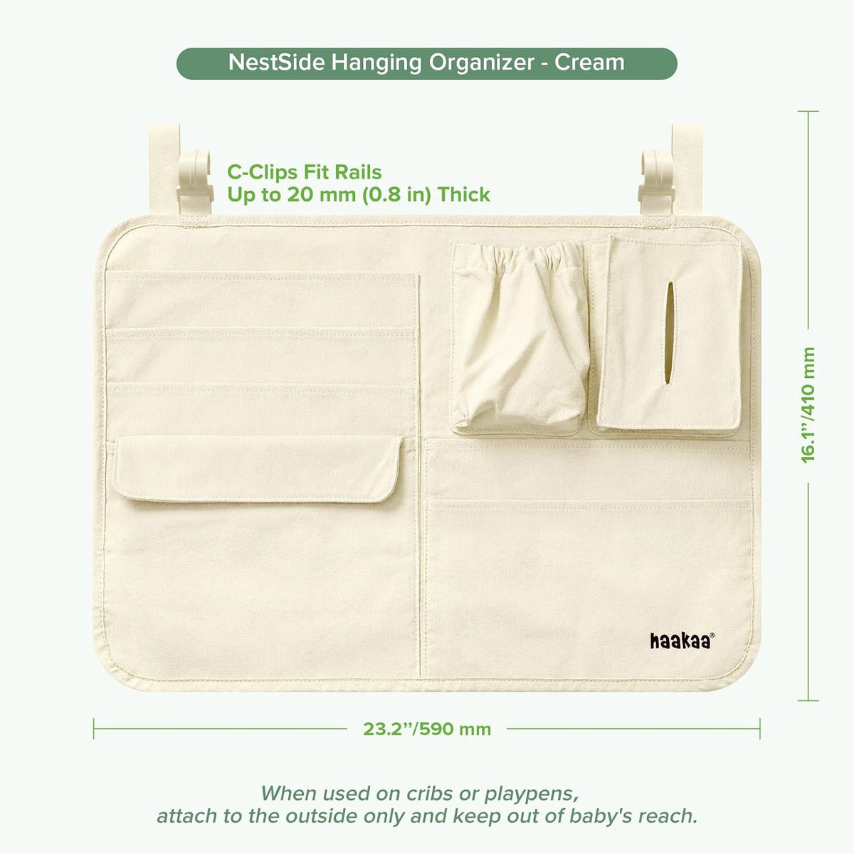 NestSide Hanging Diaper Organizer for Changing Table & Crib, Cream