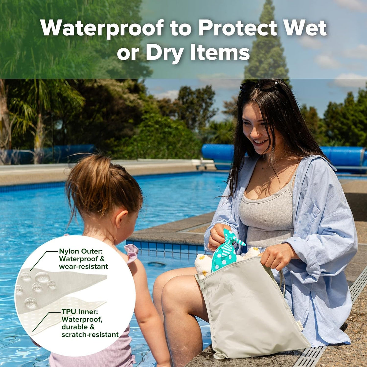 Wet Dry Bags for Baby, Water Resistant Wet Dry Bag, 2pcs, Grass
