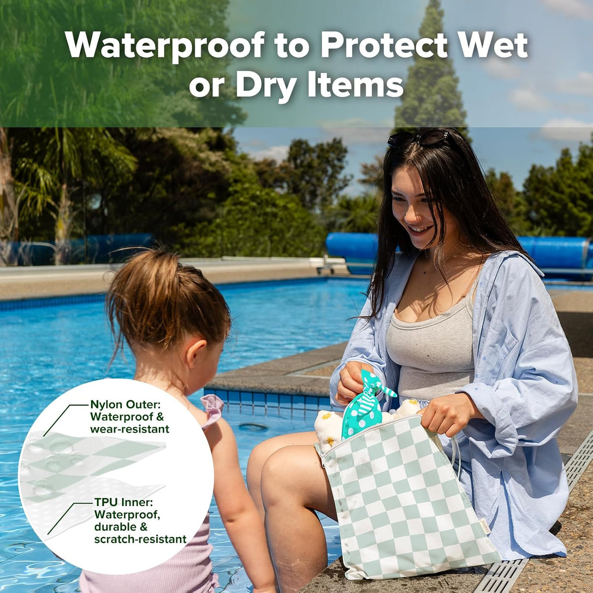 Wet Dry Bags for Baby, Water Resistant Wet Dry Bag, 2pcs, Grass