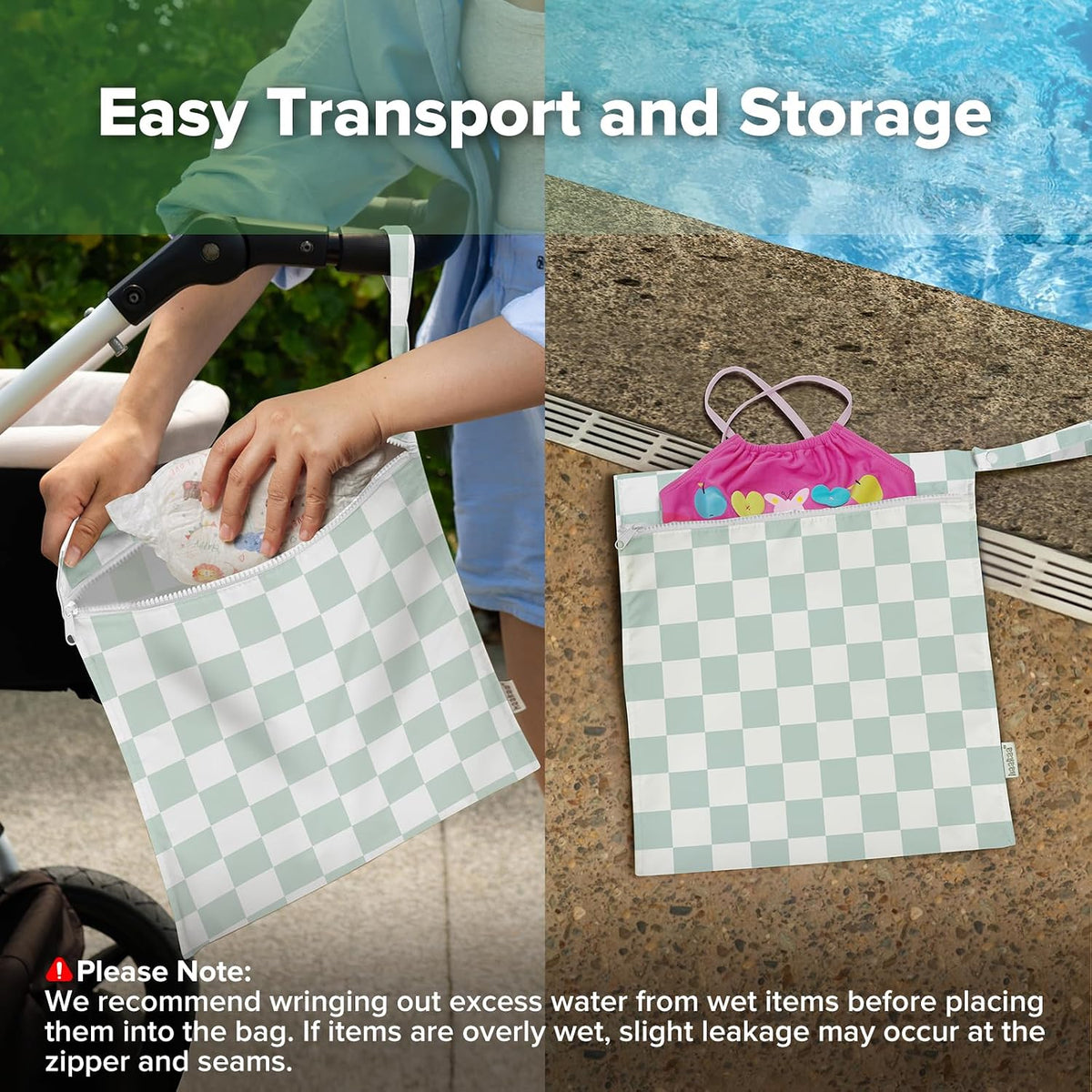 Wet Dry Bags for Baby, Water Resistant Wet Dry Bag, 2pcs, Grass