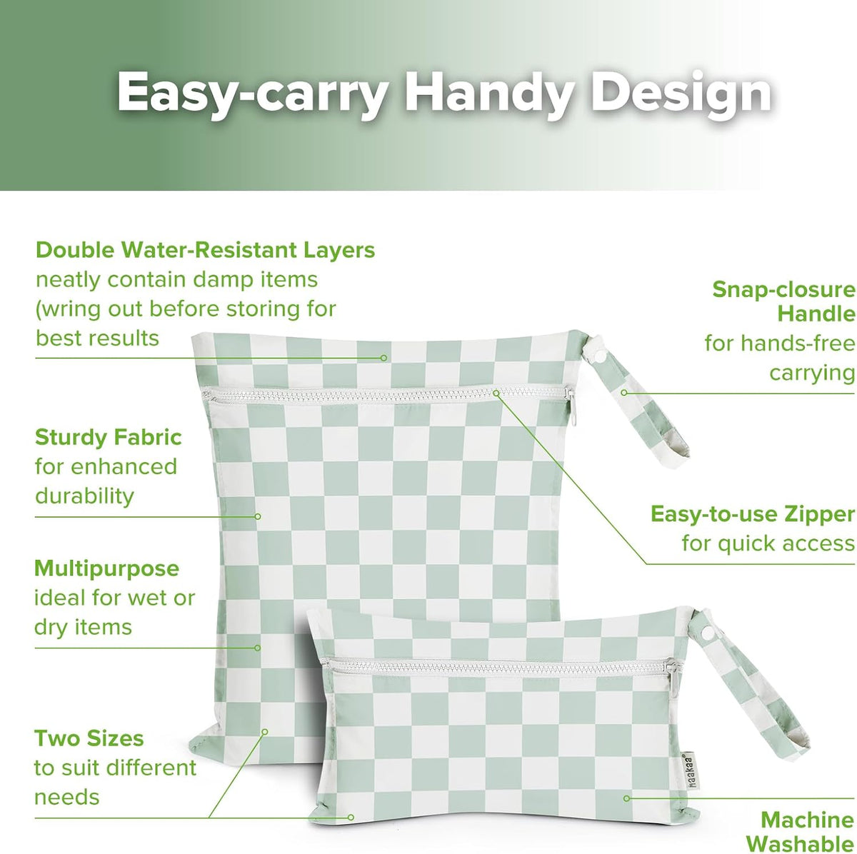 Wet Dry Bags for Baby, Water Resistant Wet Dry Bag, 2pcs, Grass
