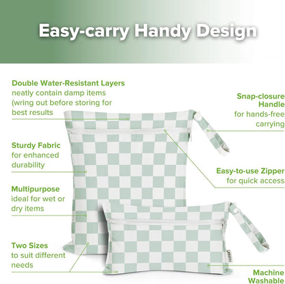 Wet Dry Bags for Baby, Water Resistant Wet Dry Bag, 2pcs, Grass