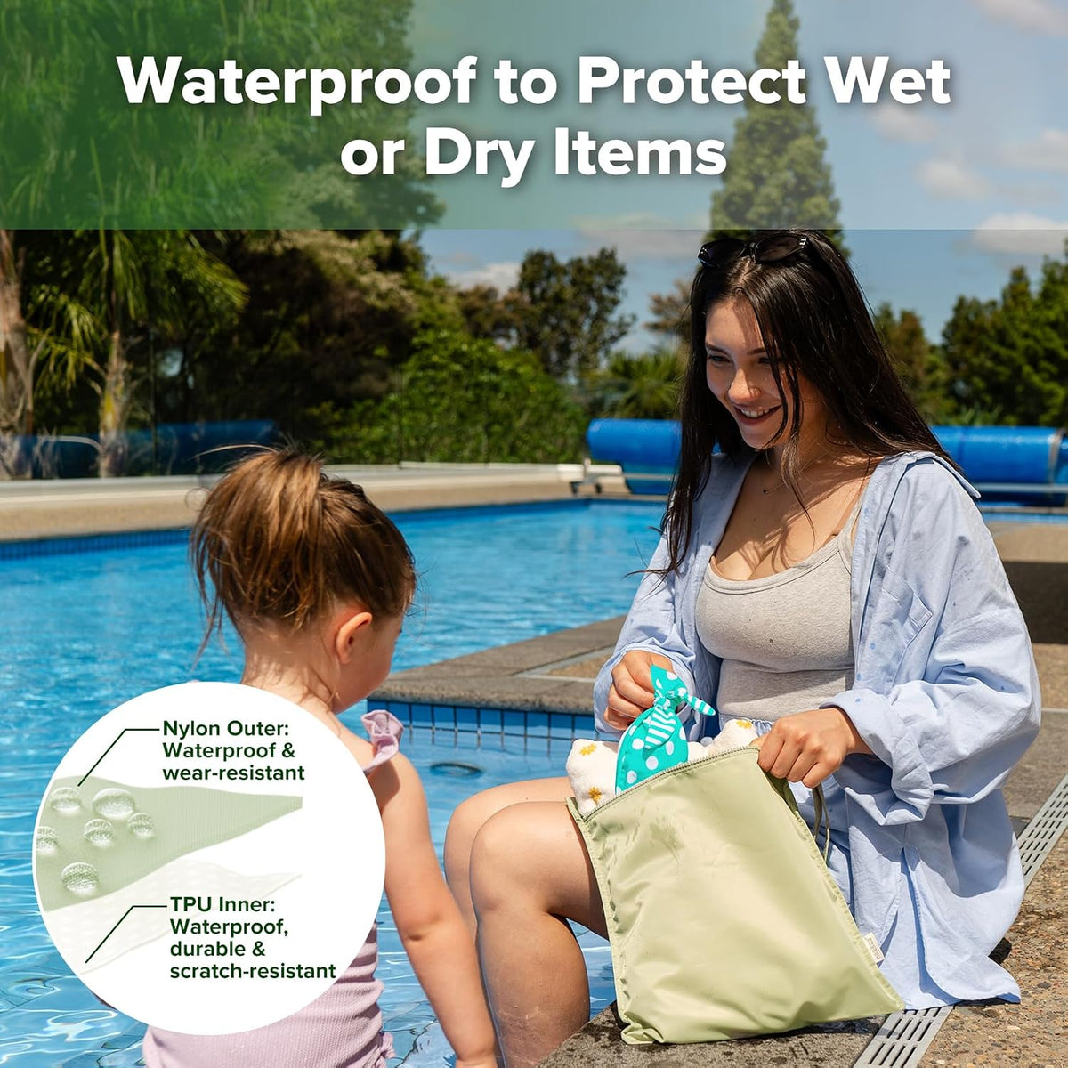 Wet Dry Bags for Baby, Water Resistant Wet Dry Bag, 2pcs, Grass