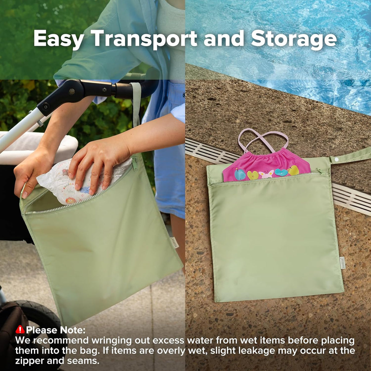 Wet Dry Bags for Baby, Water Resistant Wet Dry Bag, 2pcs, Grass