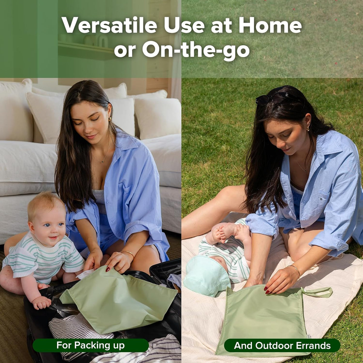 Wet Dry Bags for Baby, Water Resistant Wet Dry Bag, 2pcs, Grass