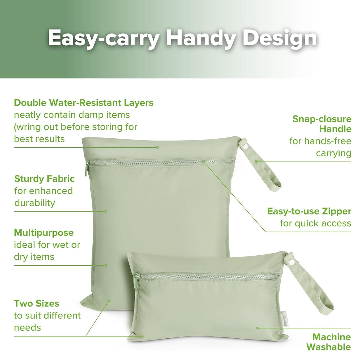 Wet Dry Bags for Baby, Water Resistant Wet Dry Bag, 2pcs, Grass