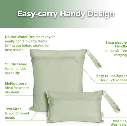 Wet Dry Bags for Baby, Water Resistant Wet Dry Bag, 2pcs, Grass