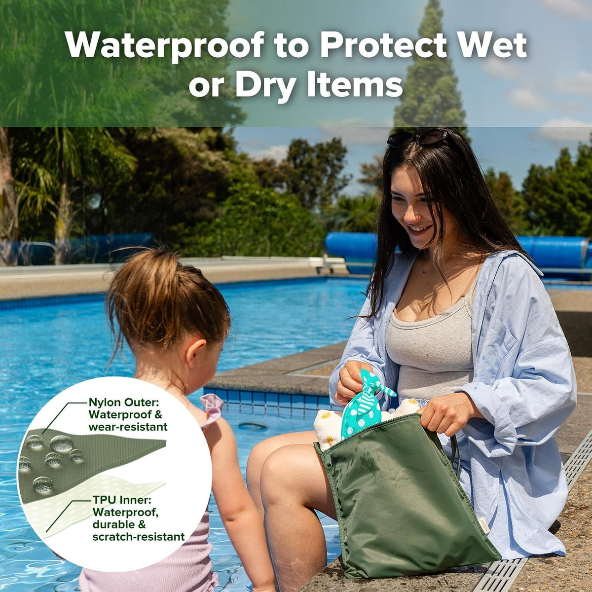 Wet Dry Bags for Baby, Water Resistant Wet Dry Bag, 2pcs, Grass