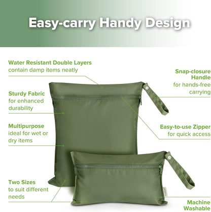 Wet Dry Bags for Baby, Water Resistant Wet Dry Bag, 2pcs, Grass