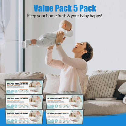 Diaper Pail Refills Bags with 30 Bags (Baby Powder Scent) Compatible with Genie Easy Roll Signature and Platinum Diaper Pails, 7-Layer Odor-Barrier Technology (90 Bag)