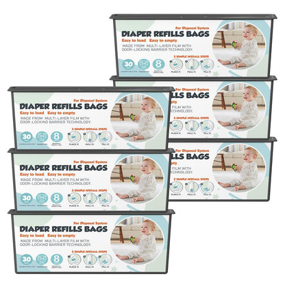 Diaper Pail Refills Bags with 30 Bags (Baby Powder Scent) Compatible with Genie Easy Roll Signature and Platinum Diaper Pails, 7-Layer Odor-Barrier Technology (90 Bag)