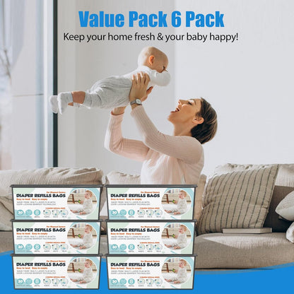 Diaper Pail Refills Bags with 30 Bags (Baby Powder Scent) Compatible with Genie Easy Roll Signature and Platinum Diaper Pails, 7-Layer Odor-Barrier Technology (90 Bag)