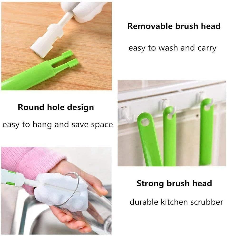Cleaning Brush Set, Portable Bottle & Nipple Brushes Sponge Material, Soft & Fluffy Texture, Comfortable Grip, Hanging Holes, BPA Free, Ideal for Baby Bottles & Cups