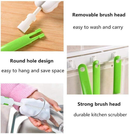 Cleaning Brush Set, Portable Bottle & Nipple Brushes Sponge Material, Soft & Fluffy Texture, Comfortable Grip, Hanging Holes, BPA Free, Ideal for Baby Bottles & Cups