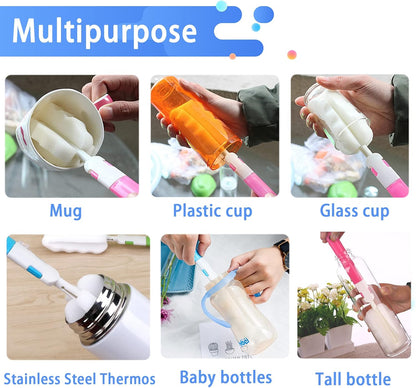 Cleaning Brush Set, Portable Bottle & Nipple Brushes Sponge Material, Soft & Fluffy Texture, Comfortable Grip, Hanging Holes, BPA Free, Ideal for Baby Bottles & Cups