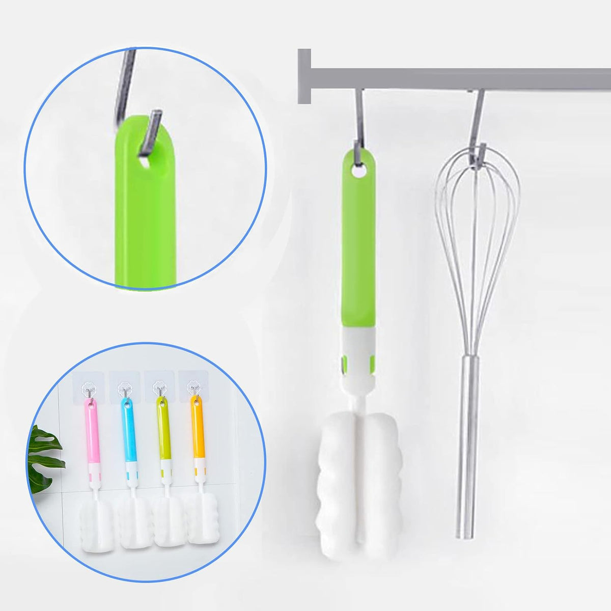 Cleaning Brush Set, Portable Bottle & Nipple Brushes Sponge Material, Soft & Fluffy Texture, Comfortable Grip, Hanging Holes, BPA Free, Ideal for Baby Bottles & Cups