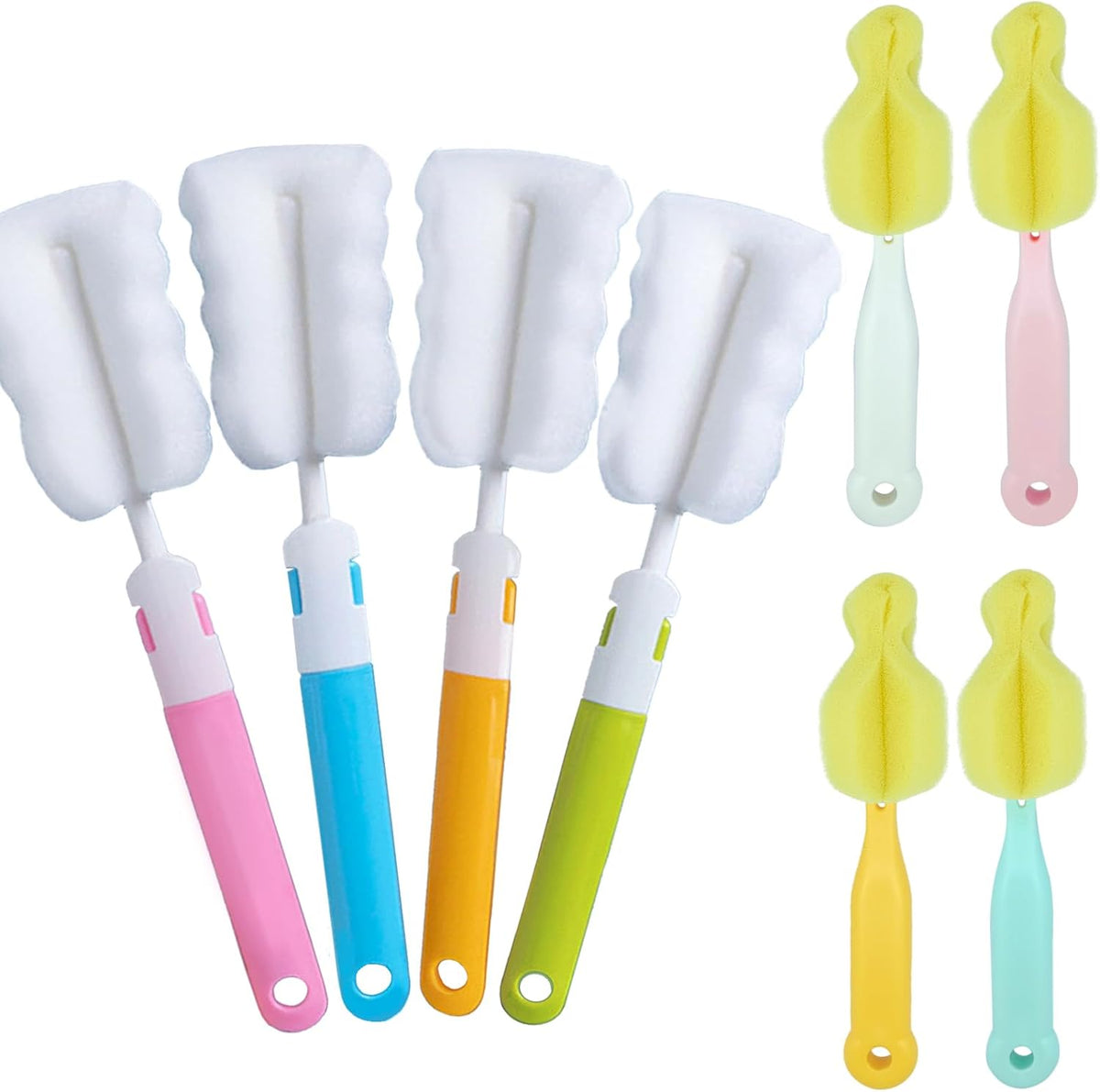 Cleaning Brush Set, Portable Bottle & Nipple Brushes Sponge Material, Soft & Fluffy Texture, Comfortable Grip, Hanging Holes, BPA Free, Ideal for Baby Bottles & Cups