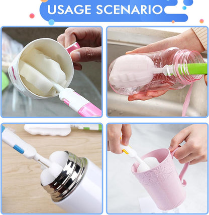 Cleaning Brush Set, Portable Bottle & Nipple Brushes Sponge Material, Soft & Fluffy Texture, Comfortable Grip, Hanging Holes, BPA Free, Ideal for Baby Bottles & Cups