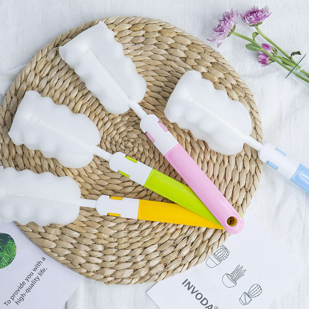 Cleaning Brush Set, Portable Bottle & Nipple Brushes Sponge Material, Soft & Fluffy Texture, Comfortable Grip, Hanging Holes, BPA Free, Ideal for Baby Bottles & Cups
