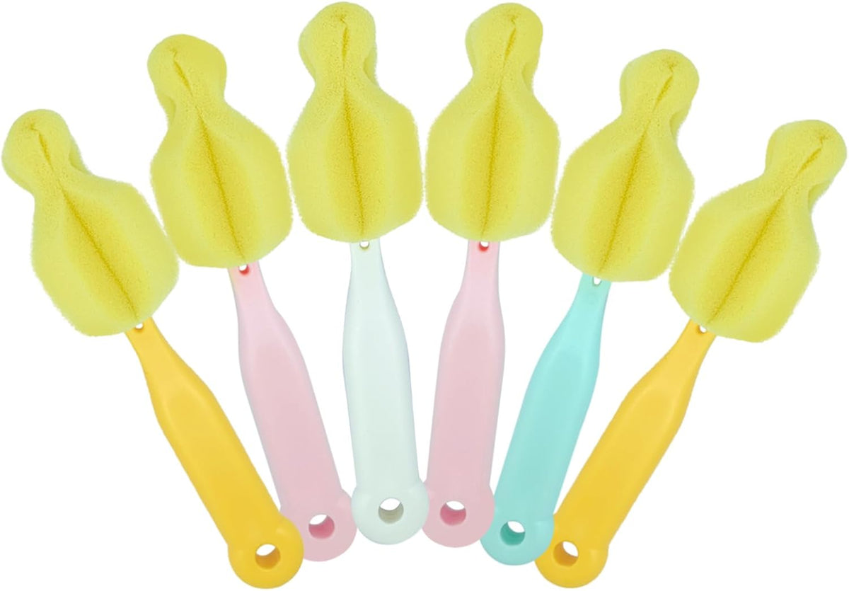 Cleaning Brush Set, Portable Bottle & Nipple Brushes Sponge Material, Soft & Fluffy Texture, Comfortable Grip, Hanging Holes, BPA Free, Ideal for Baby Bottles & Cups